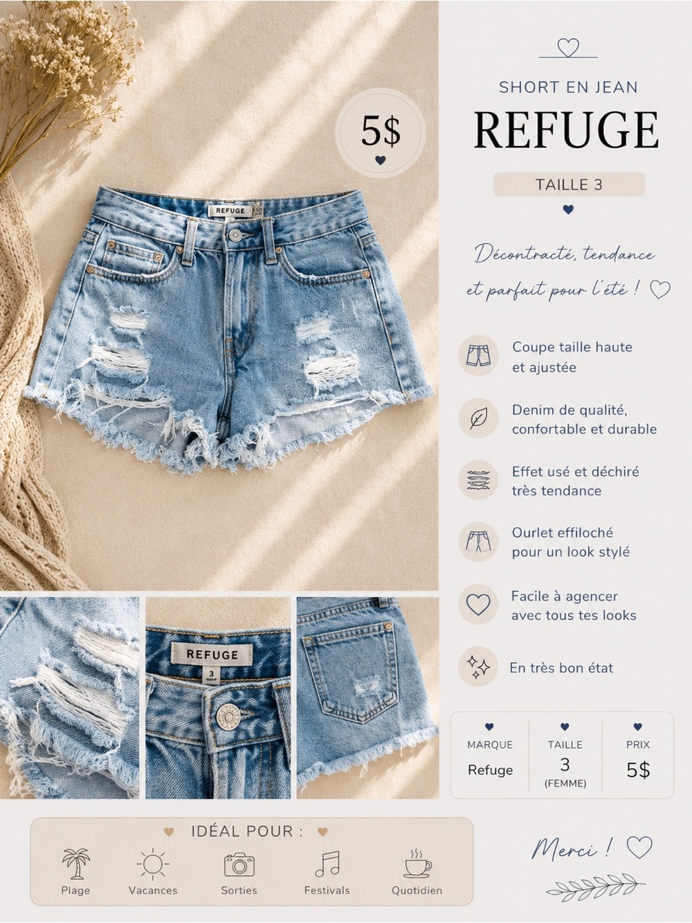 Refuge Distressed Light Blue High-Rise Jean Shorts